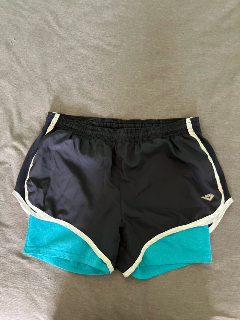 Pony Black Athletic Shorts with Teal Inner Liner and White Trim